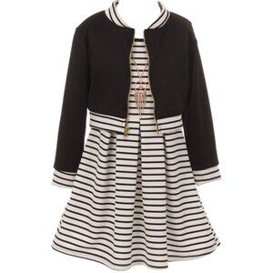 Toddler Girl 3 Piece Strip Sleeveless Skirt Set Dress Top Flyer Skirts Casual